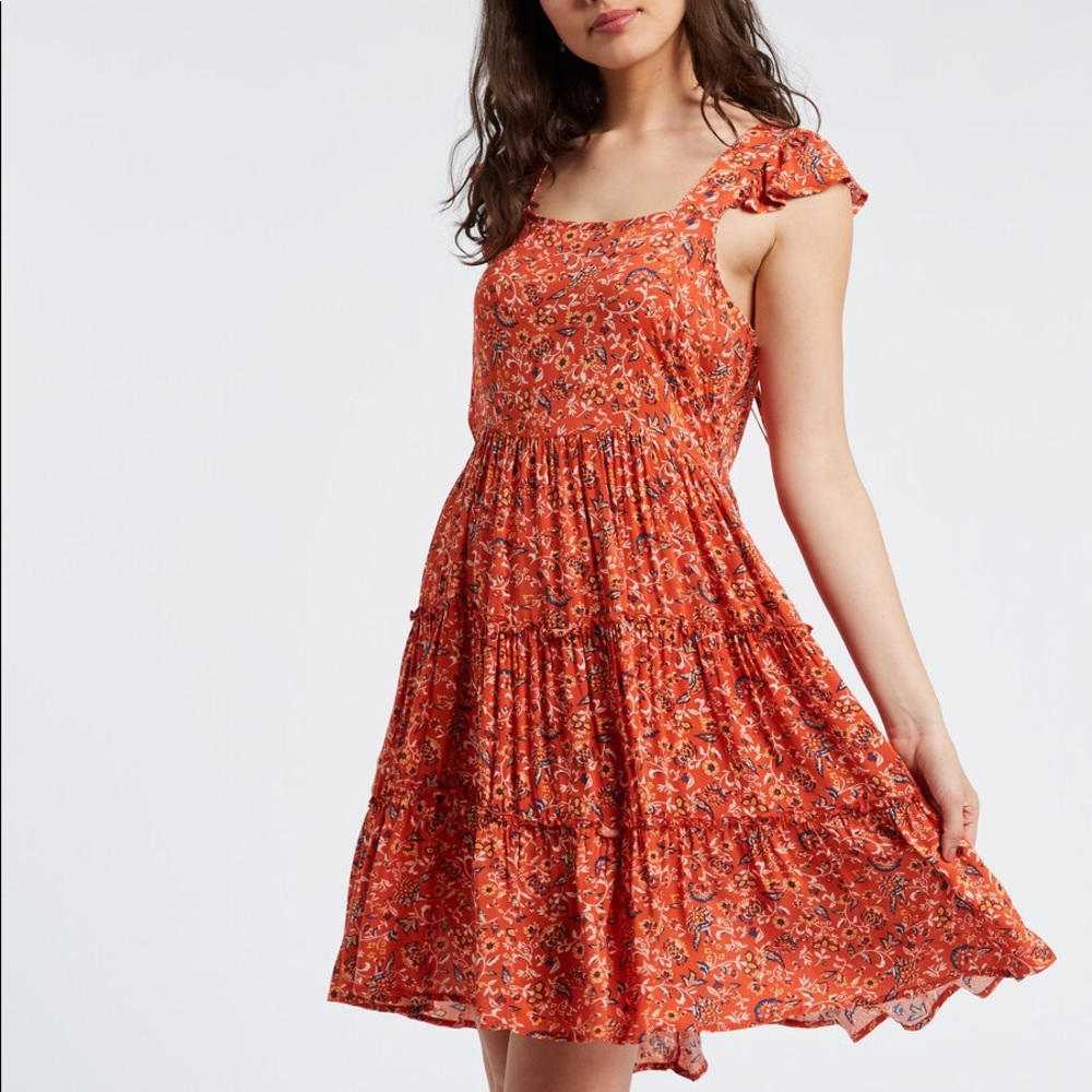 B.O.G. Collective Tineo Pumpkin Floral Tiered Mini Dress